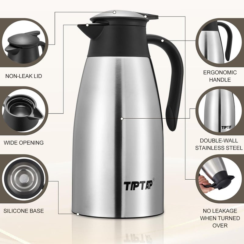 TIPTAP 70oz Thermal Coffee Carafe, Stainless Steel Insulated Vacuum Coffee Carafes For Keeping Hot and Cold, 2 Liter Beverage Dispenser - Image 5